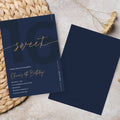 Modern Navy Blue & Gold Sweet 16th Birthday Invitation – Editable Canva Template