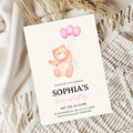Beary Pink Balloon 2nd Birthday Teddy Invitation – Editable Canva Template