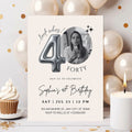 Editable 40th Birthday Photo Invitation Canva Template Silver Balloon Minimalist Party Invite Instant Download