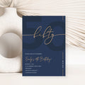 Modern Navy Blue & Gold 50th Birthday Invitation – Editable Canva Template