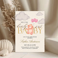 We Can Bearly Wait Pink & Gold Teddy Bear Baby Shower Invitation – Editable Canva Template