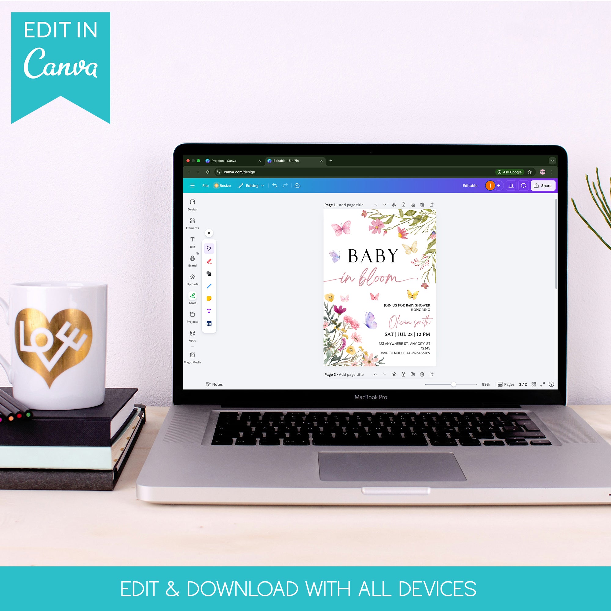 Baby in Bloom Wildflower Baby Shower Invitation Template | Editable Floral Garden Baby Shower Invite | Printable Boho Spring Baby Shower