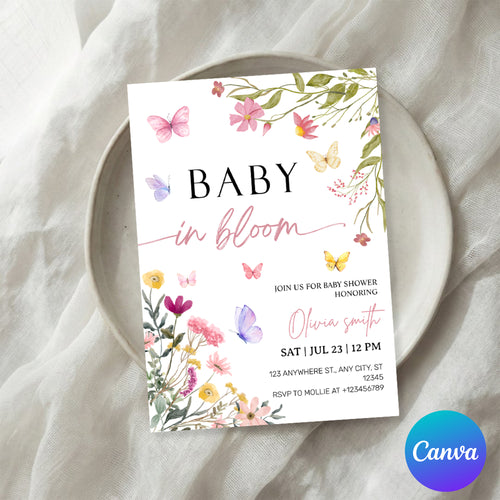 Baby in Bloom Wildflower Baby Shower Invitation Template | Editable Floral Garden Baby Shower Invite | Printable Boho Spring Baby Shower