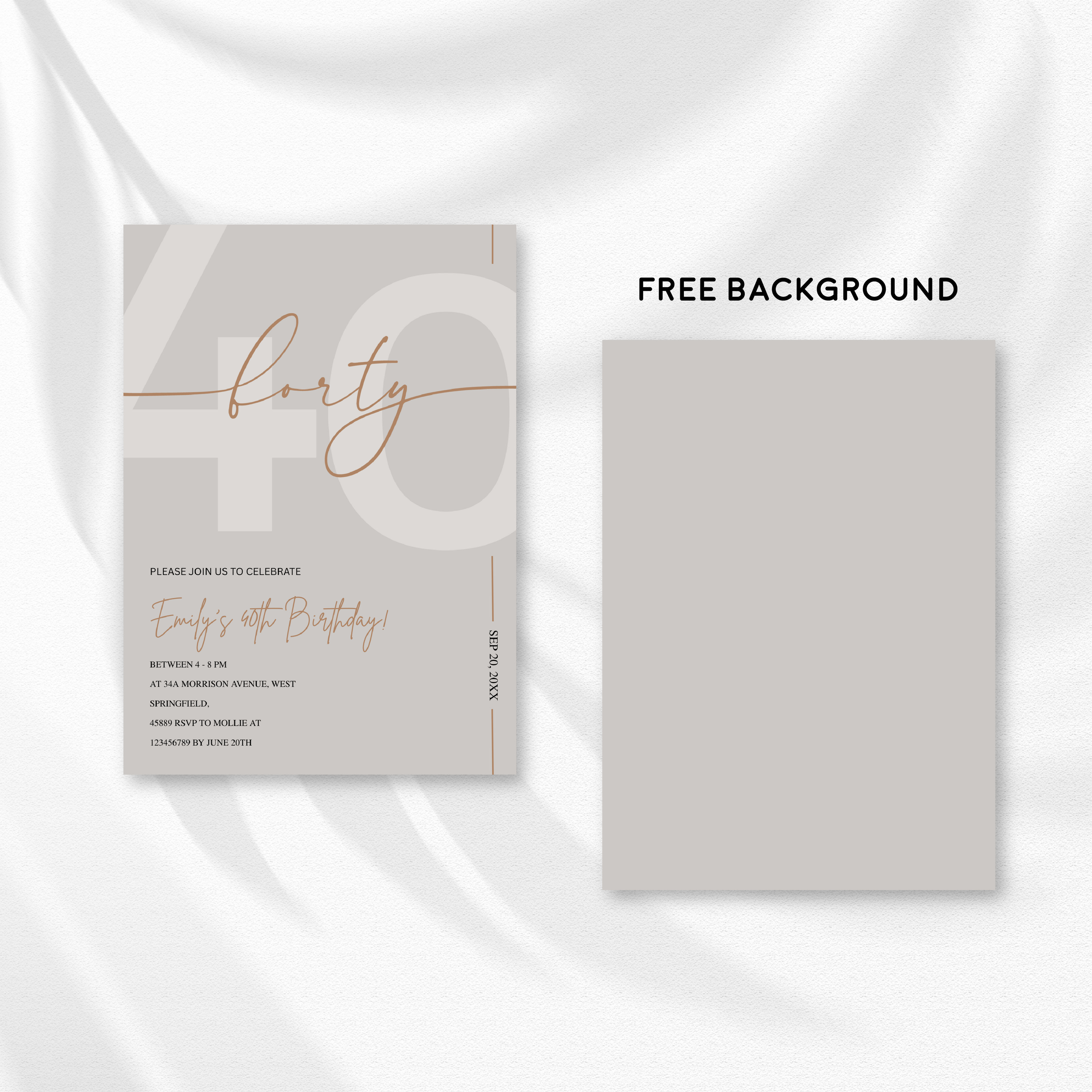 Modern Beige & Gold 40th Birthday Invitation – Editable Canva Template