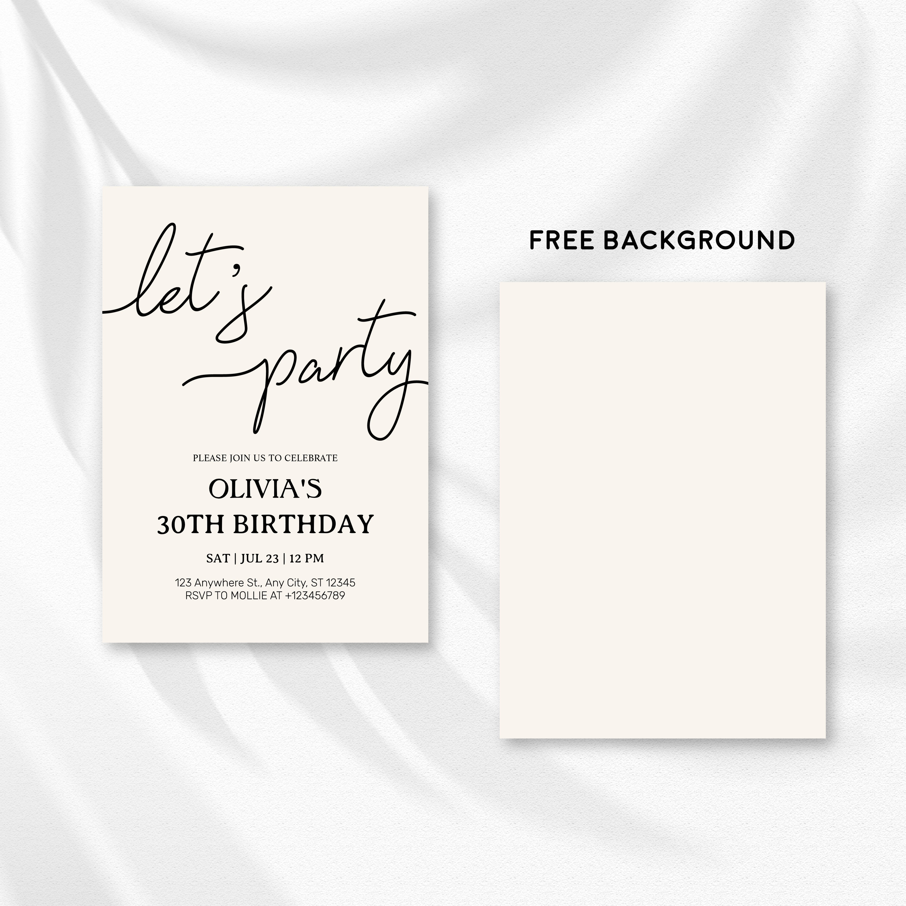 Modern Minimalist Lets Party Birthday Invitation – Editable Canva Template