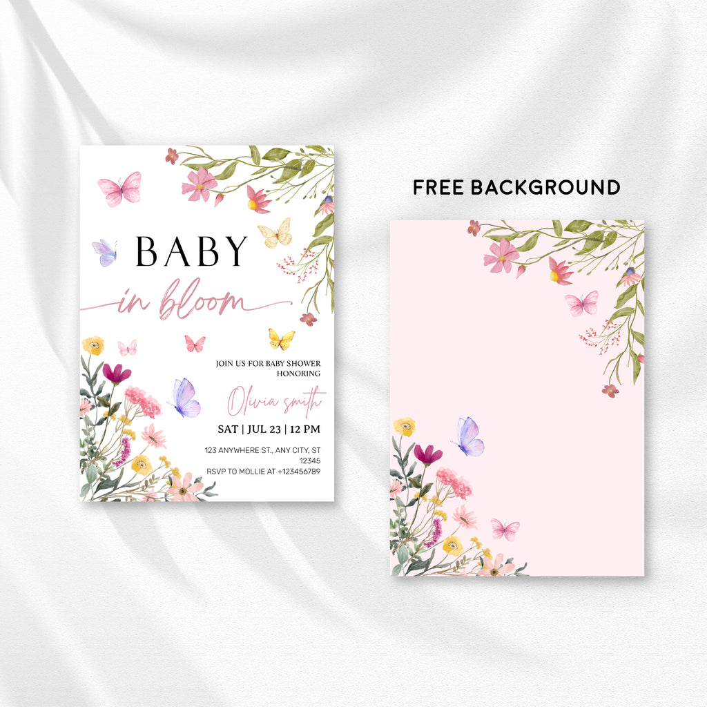 Baby in Bloom Wildflower Baby Shower Invitation Template | Editable Floral Garden Baby Shower Invite | Printable Boho Spring Baby Shower