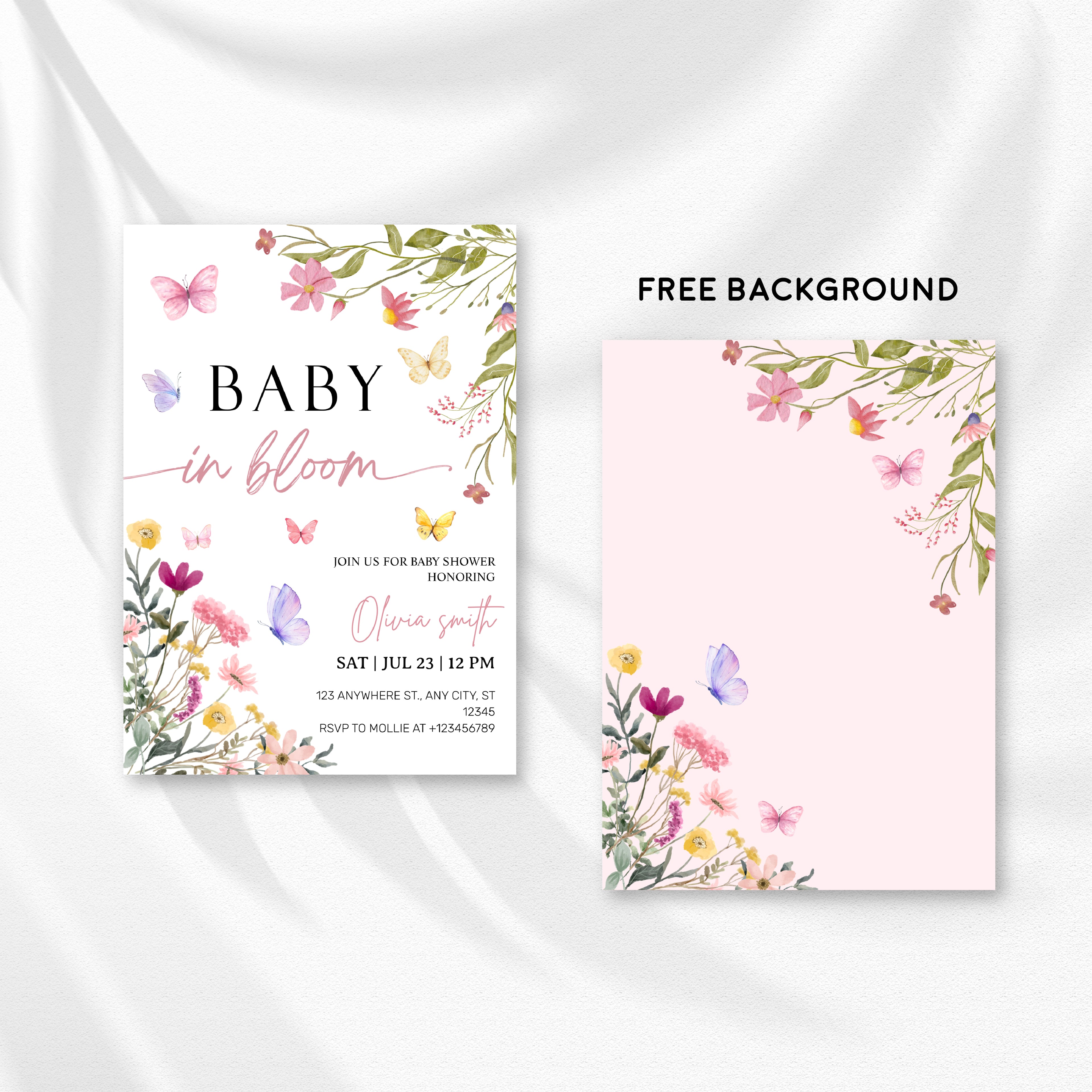 Baby in Bloom Wildflower Baby Shower Invitation Template | Editable Floral Garden Baby Shower Invite | Printable Boho Spring Baby Shower