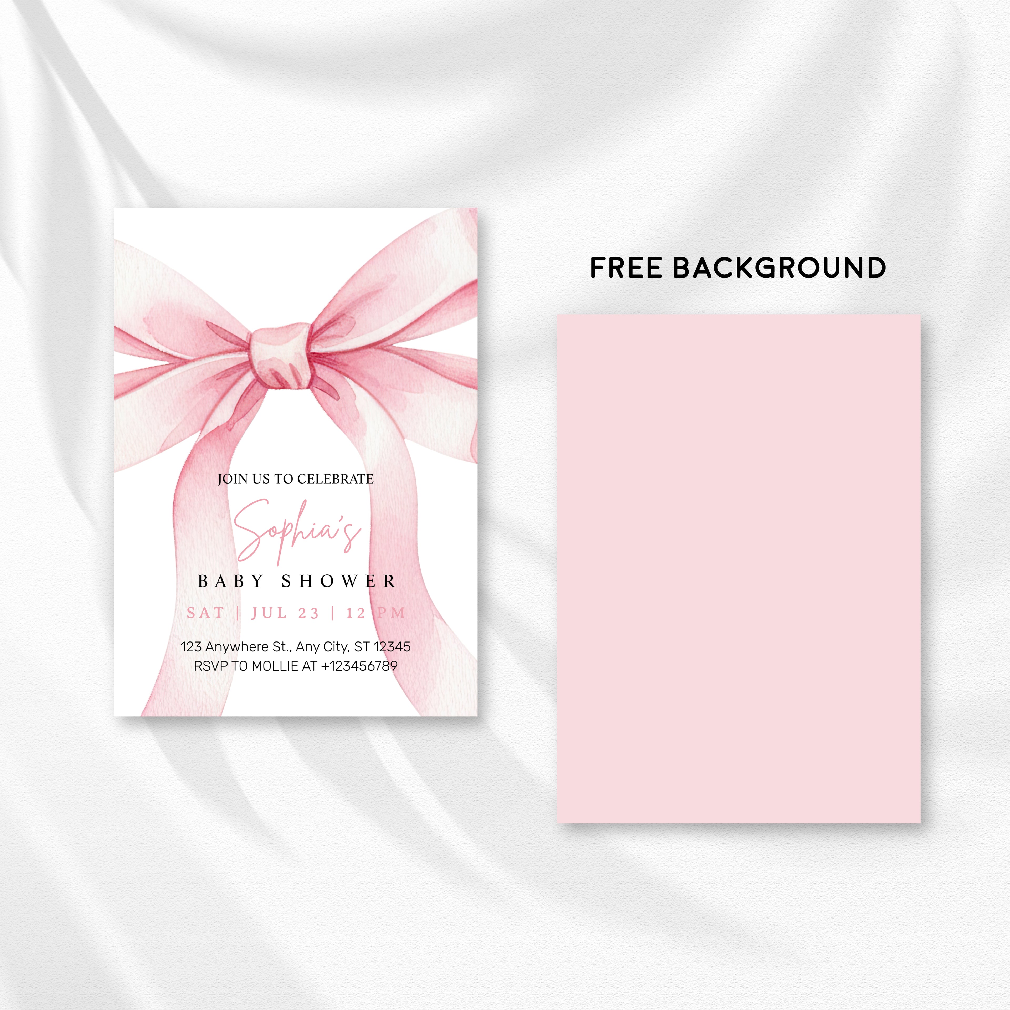 Elegant Pink Bow Girl Baby Shower Invitation – Editable Canva Template