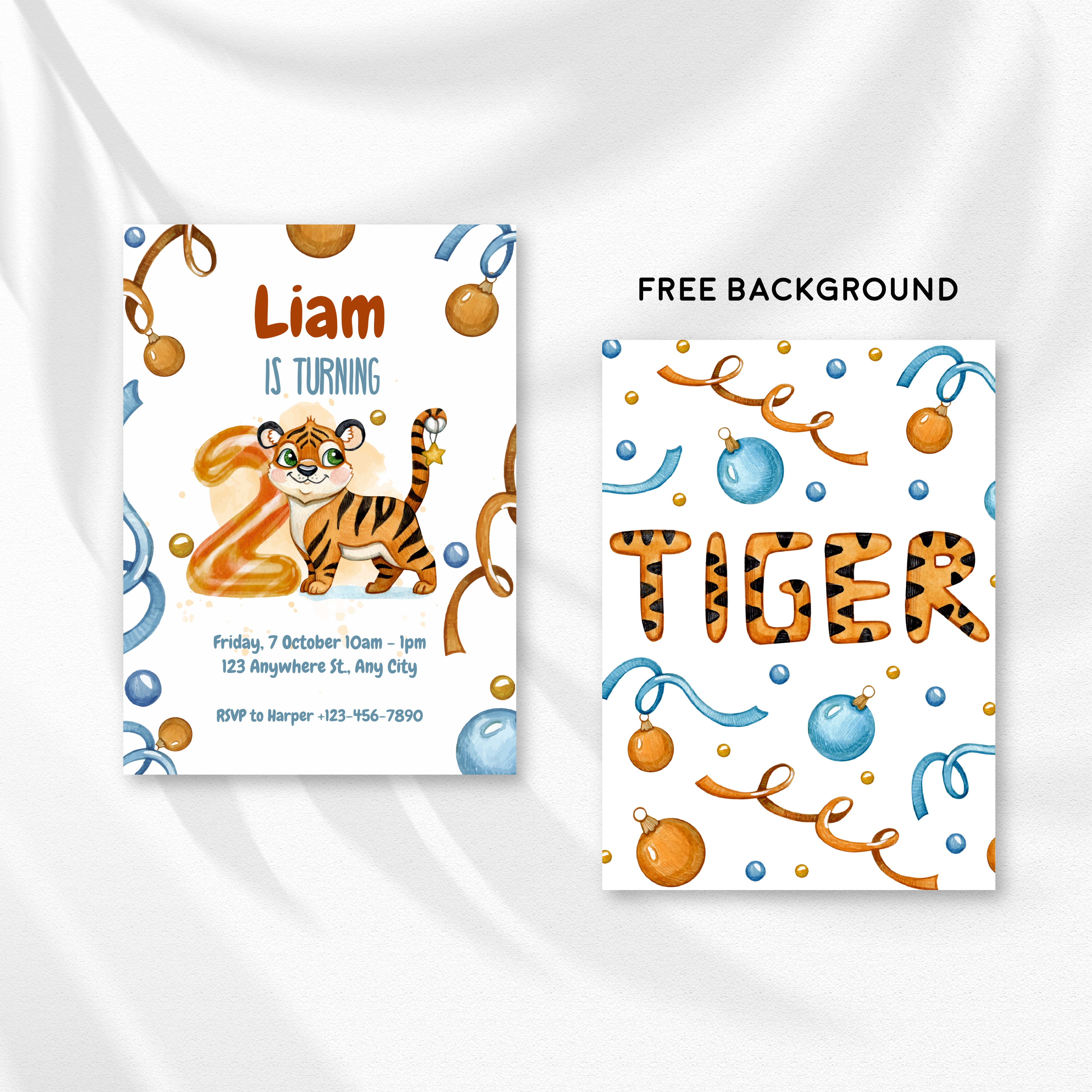 Wild & Cute Tiger 2nd Birthday Invitation – Editable Canva Template
