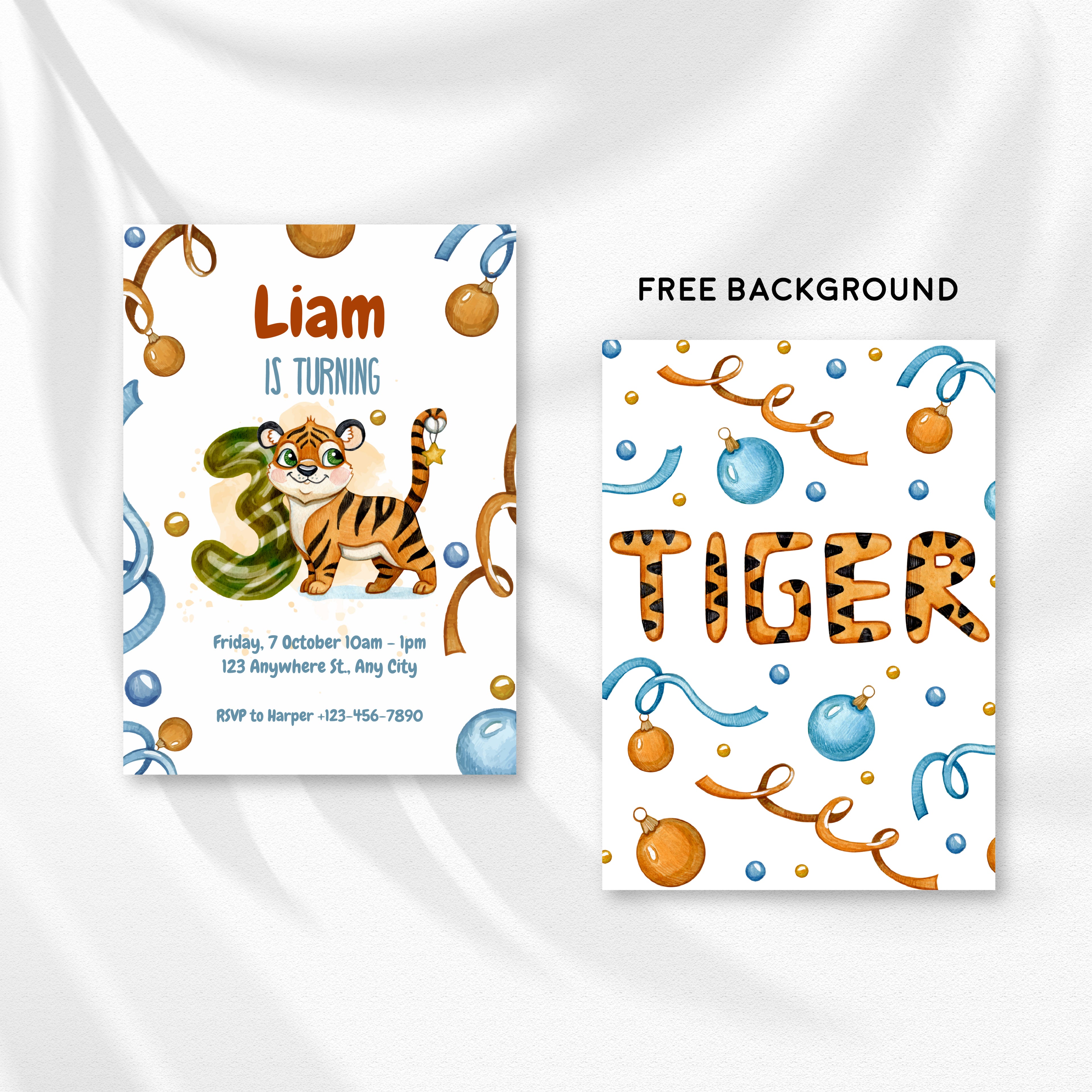 Wild & Cute Tiger 3rd Birthday Invitation – Editable Canva Template