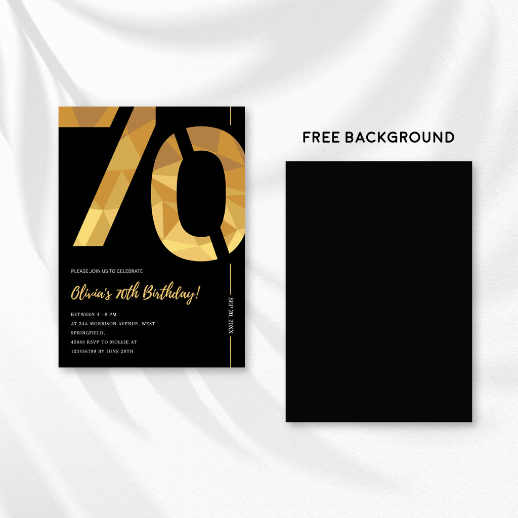 Elegant Black & Gold 70th Birthday Invitation Template | Editable Birthday Party Invite | Instant Download Canva