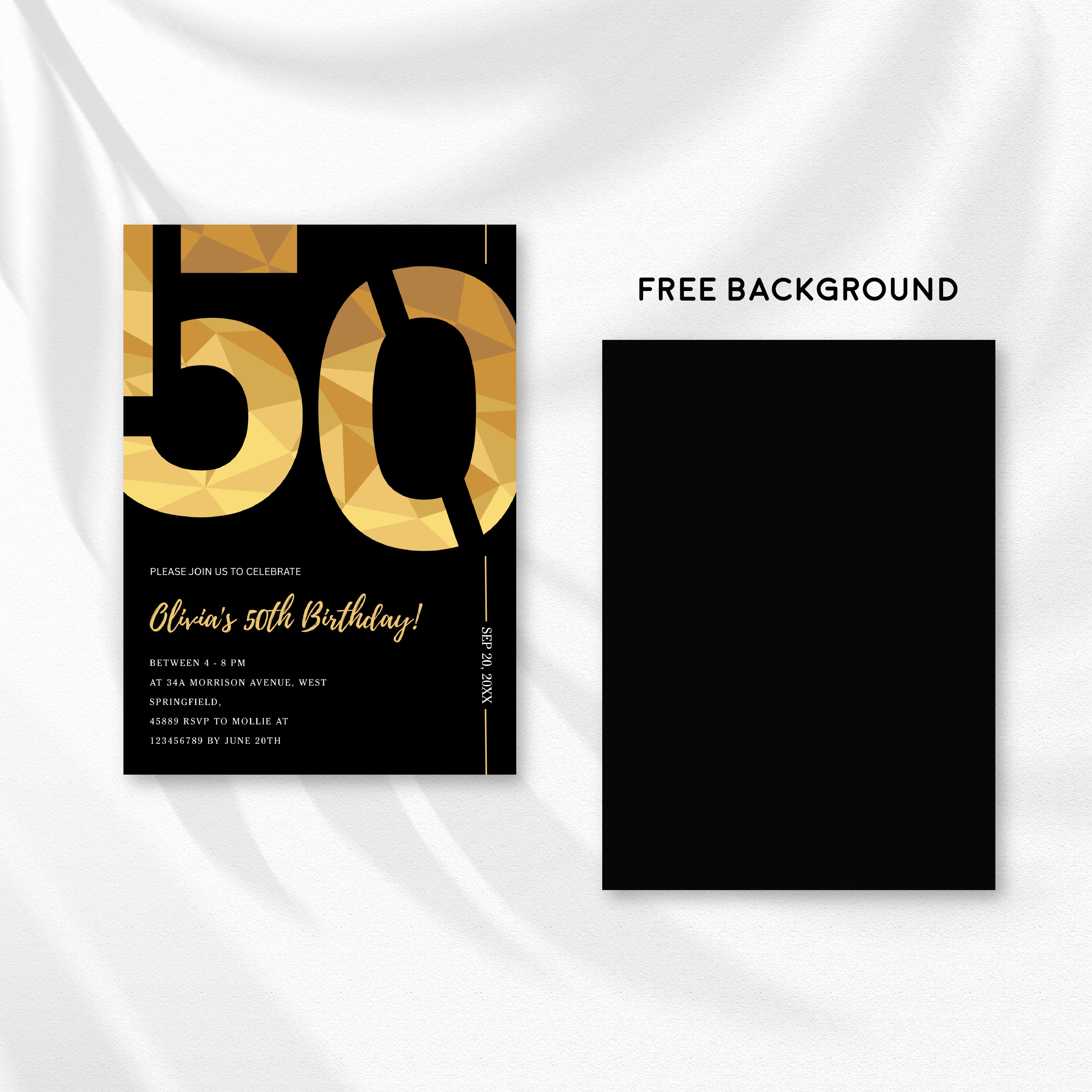 Elegant Black & Gold 50th Birthday Invitation Template | Editable Birthday Party Invite | Instant Download Canva