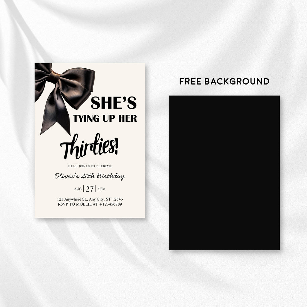 Elegant Black Bow Birthday Invitation – Editable Canva Template