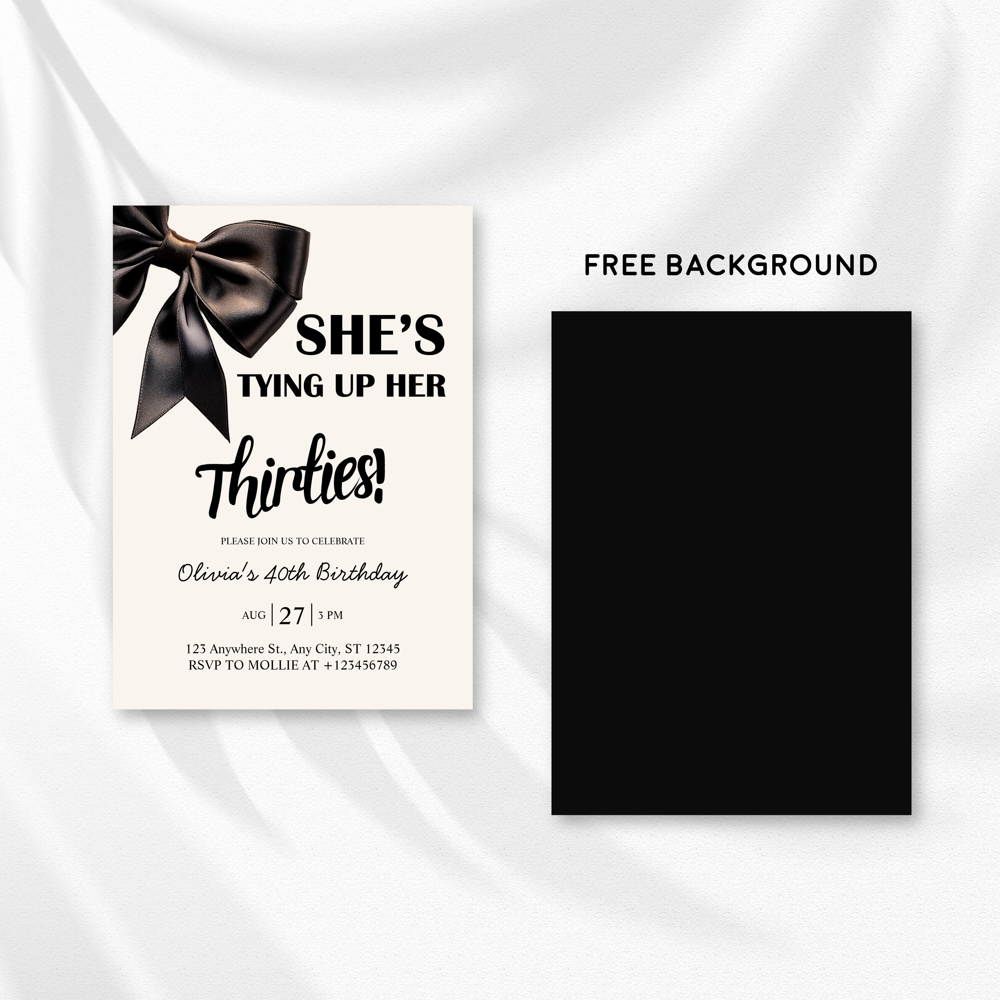 Elegant Black Bow Birthday Invitation – Editable Canva Template