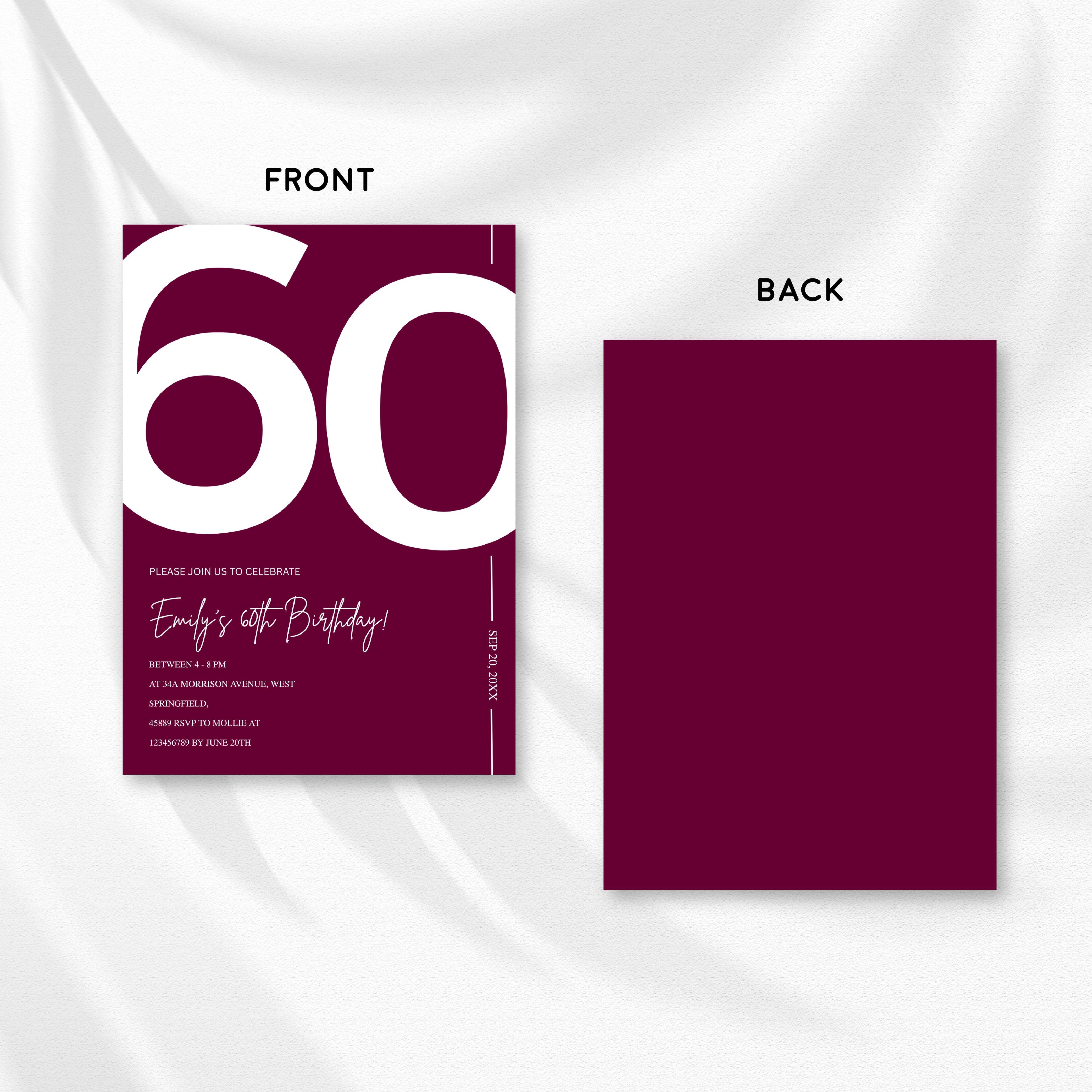 Elegant Burgundy 60th Birthday Invitation Template | Chic Sixty Milestone Party Invite | Editable & Instant Download
