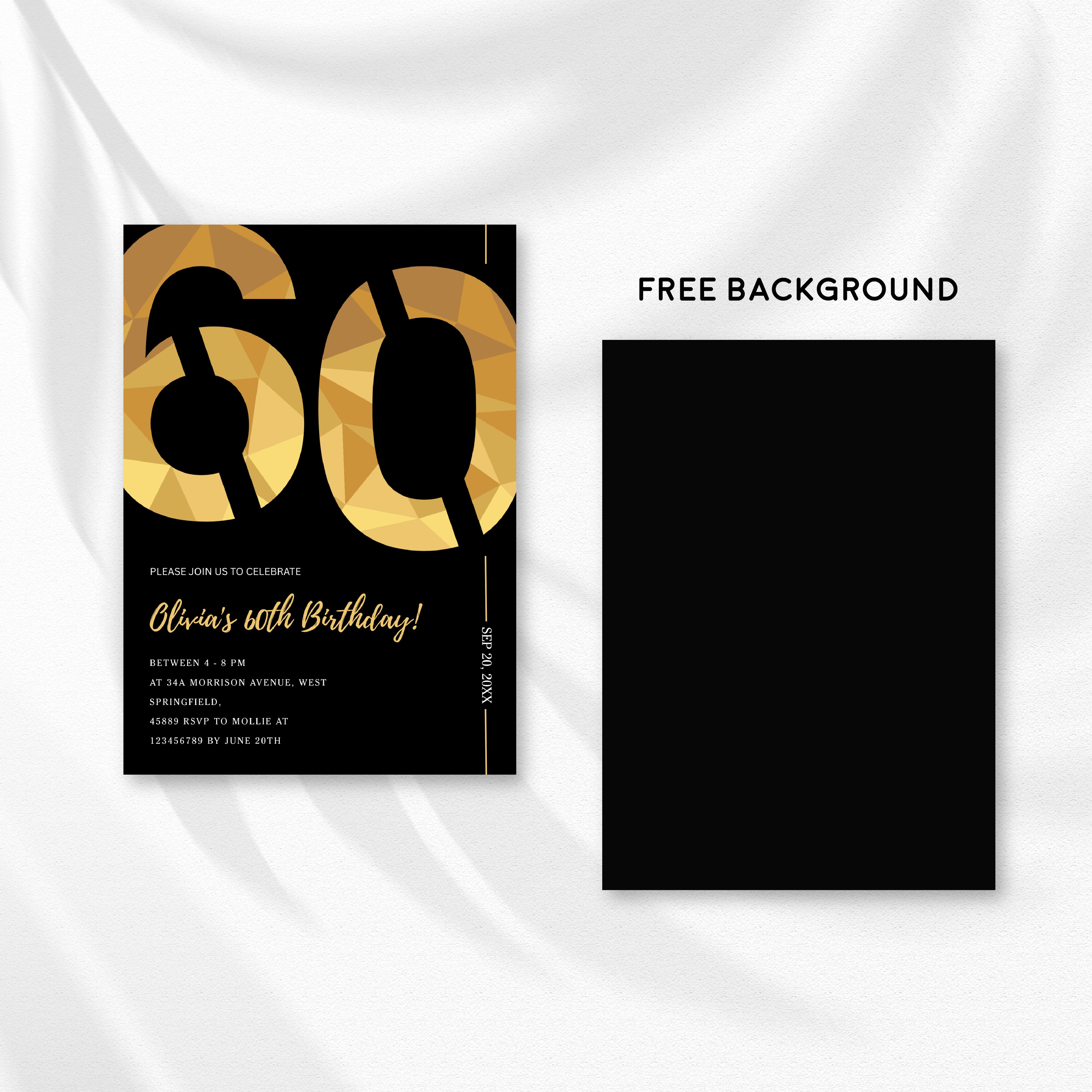 Elegant Black & Gold 60th Birthday Invitation Template | Editable Birthday Party Invite | Instant Download Canva