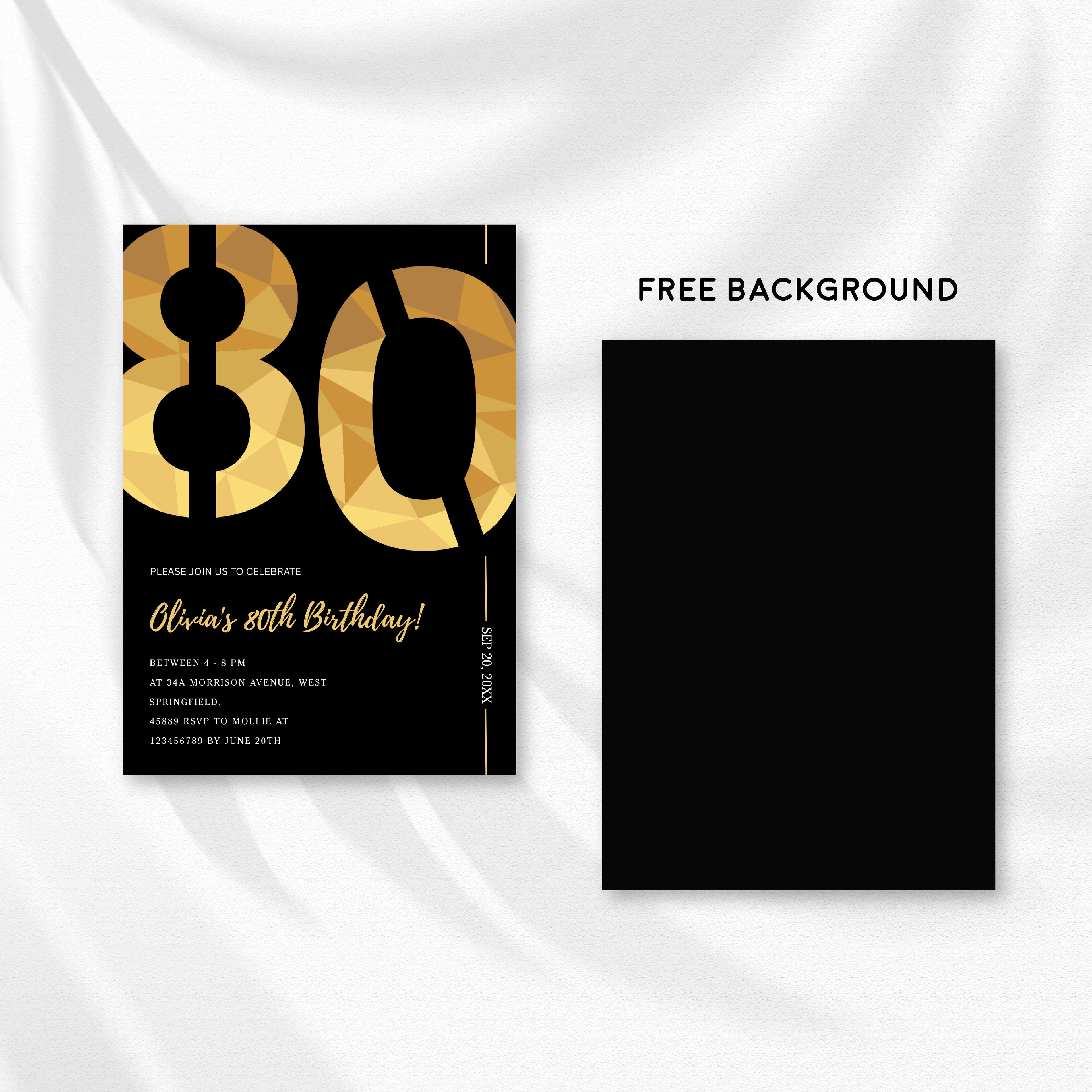 Elegant Black & Gold 80th Birthday Invitation Template | Editable Birthday Party Invite | Instant Download Canva