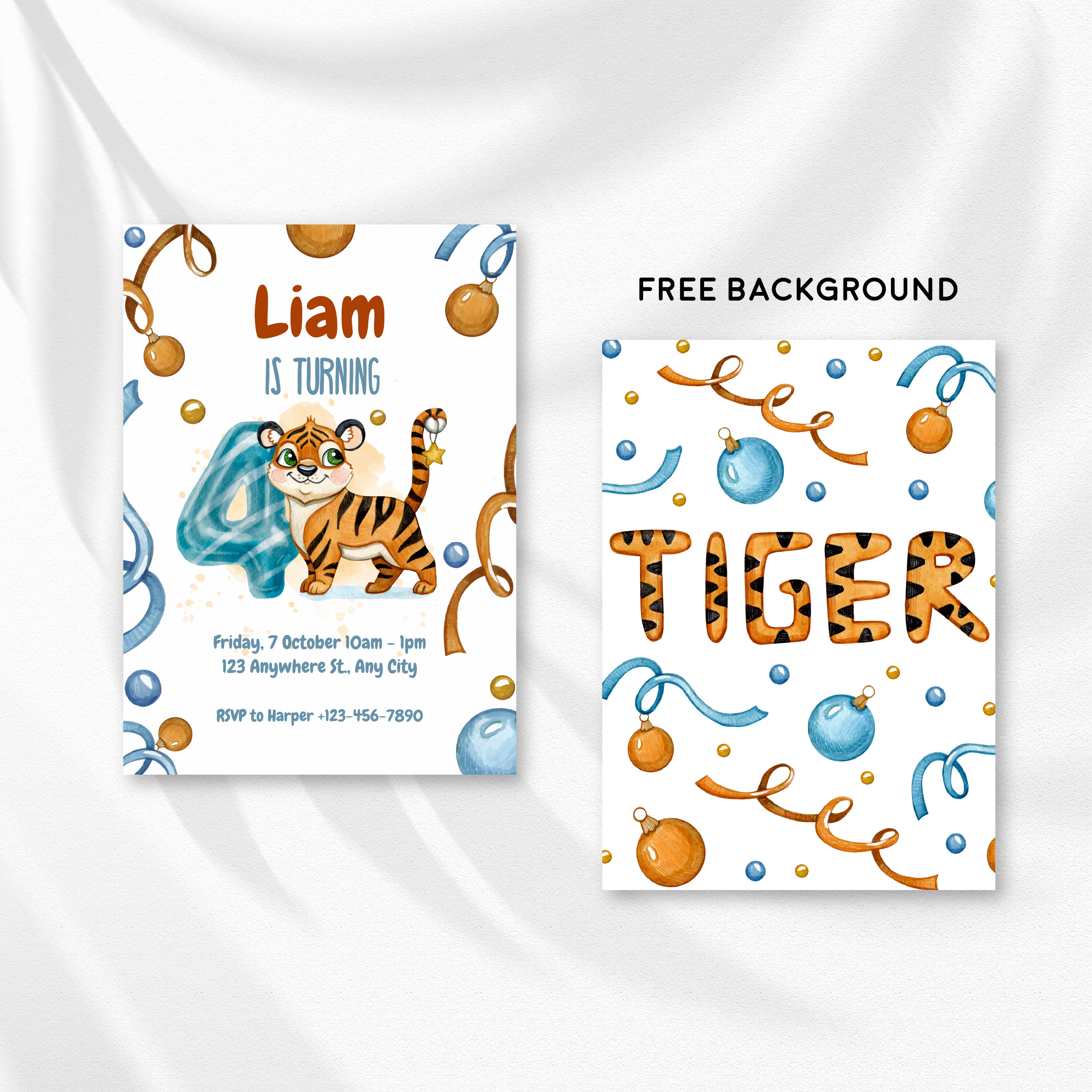 Wild & Cute Tiger 4th Birthday Invitation – Editable Canva Template