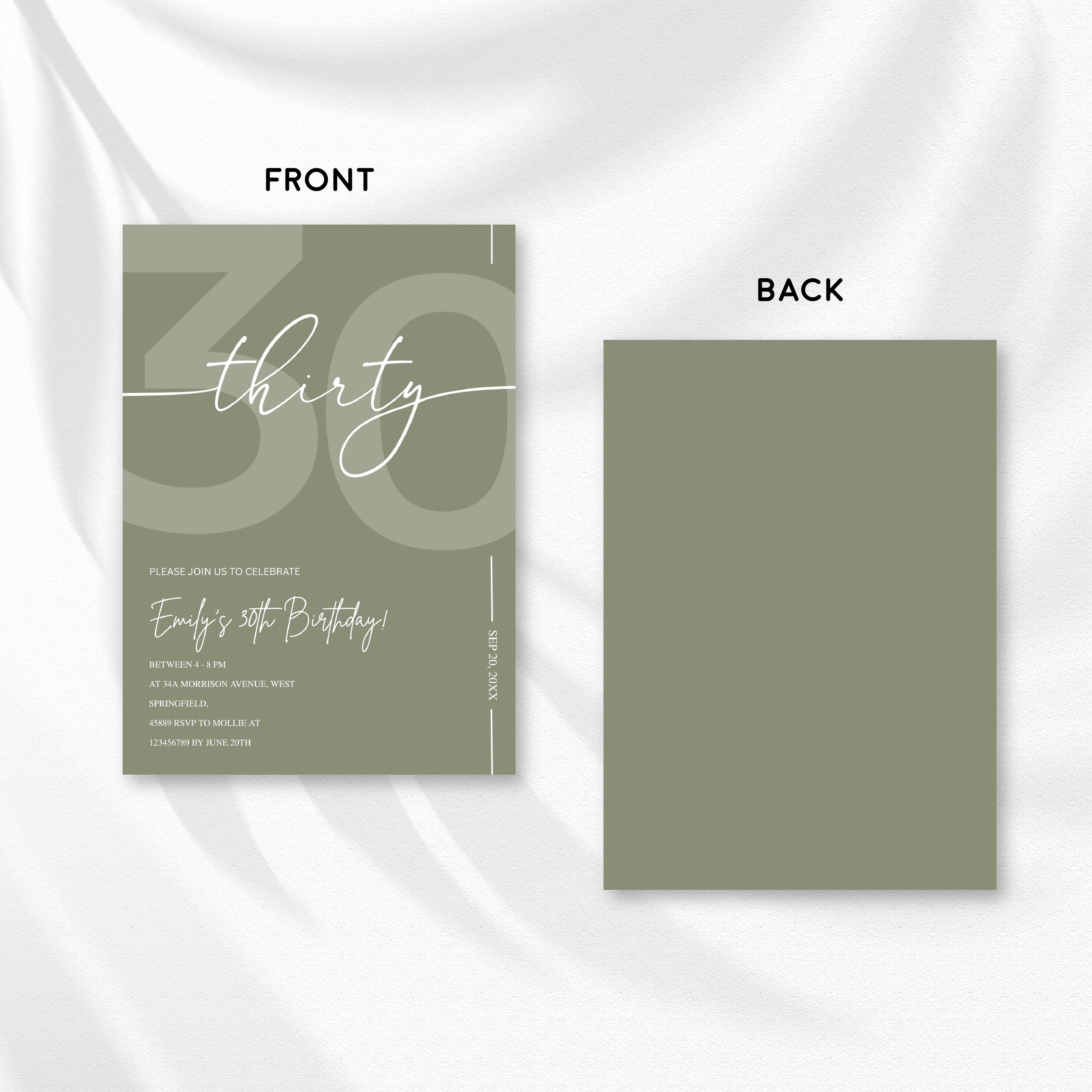 Elegant Sage Green 30th Birthday Invitation Template | Minimalist Thirty Milestone Party Invite | Editable & Instant Download