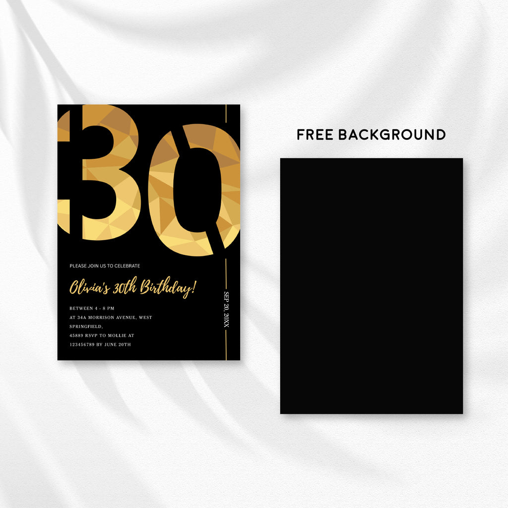 Elegant Black & Gold 30th Birthday Invitation Template | Editable Birthday Party Invite | Instant Download Canva
