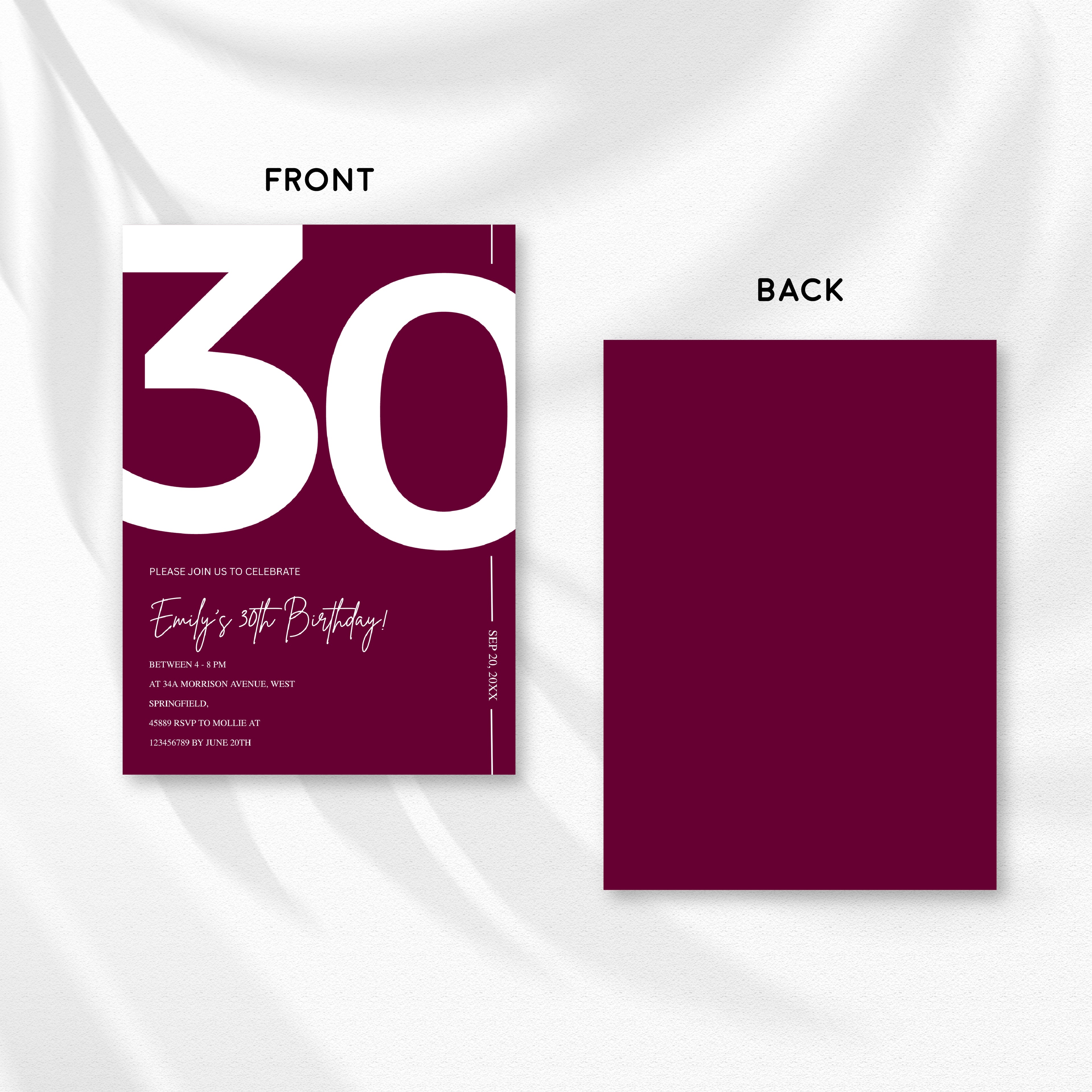 Elegant Burgundy 30th Birthday Invitation Template | Chic Thirty Milestone Party Invite | Editable & Instant Download