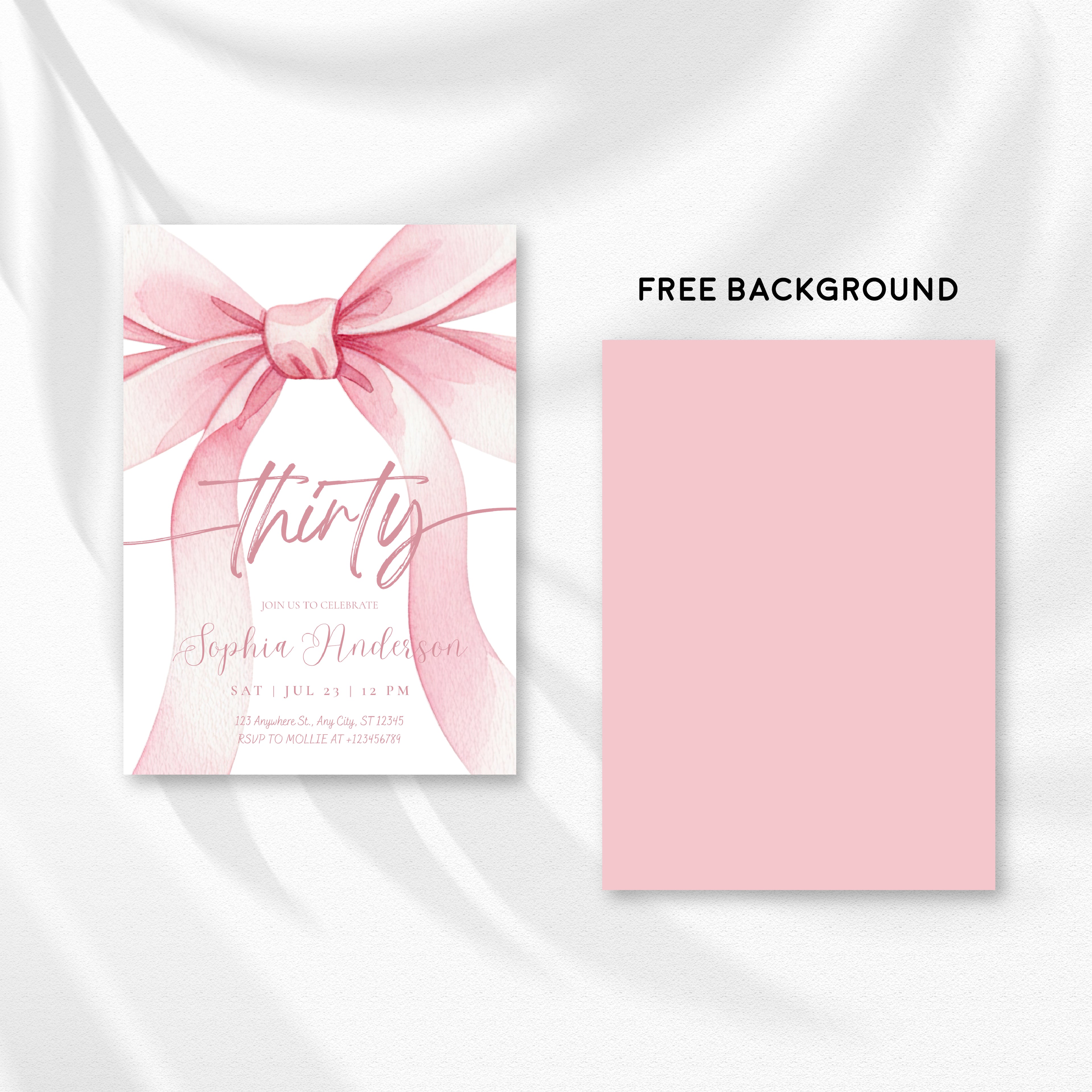 Blush Pink Bow 30 Invitation Template | Editable 30th Birthday Party Invite | Canva Instant Download