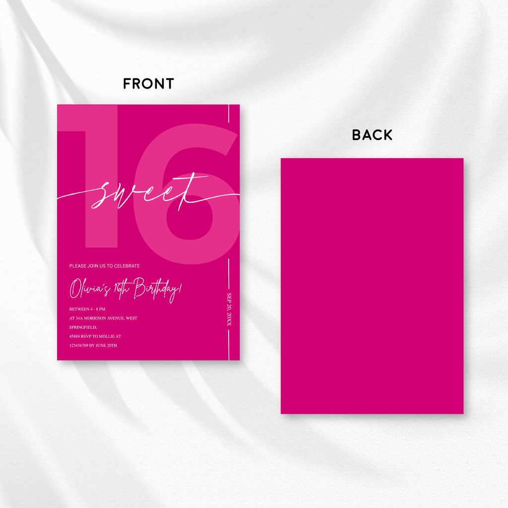 Modern Pink Sweet 16th Birthday Invitation – Editable Canva Template
