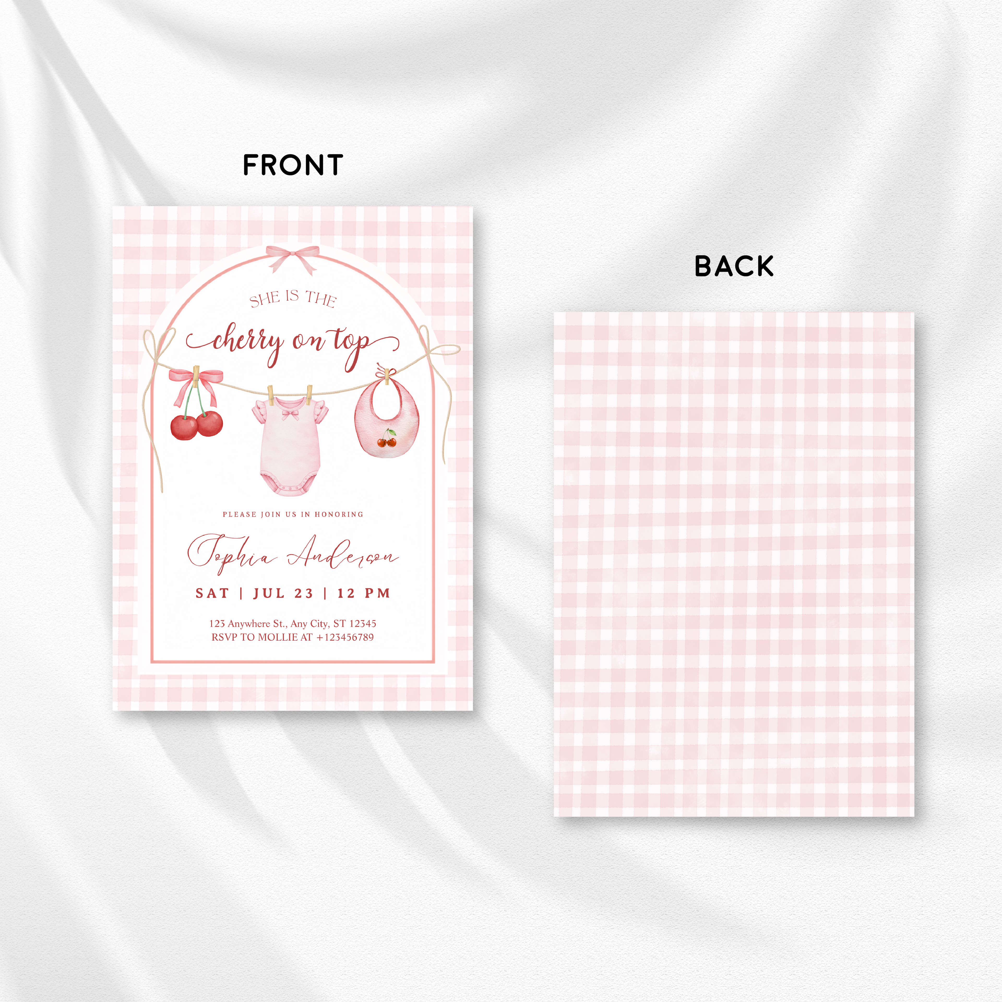 She's the Cherry on Top Baby Shower Invitation | Cherry Theme Baby Girl Shower Invite | Clothesline Baby Shower Invitation