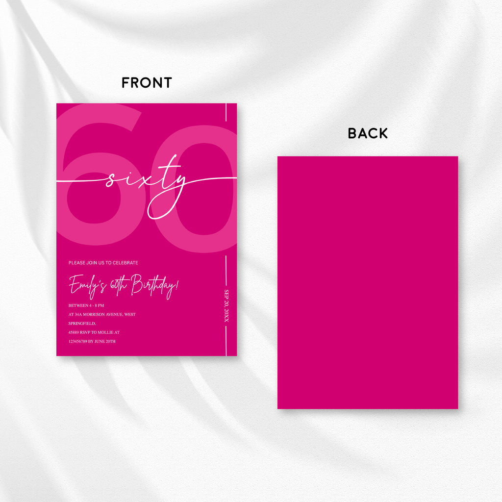Modern Pink 60th Birthday Invitation | Minimalist Editable Canva Template