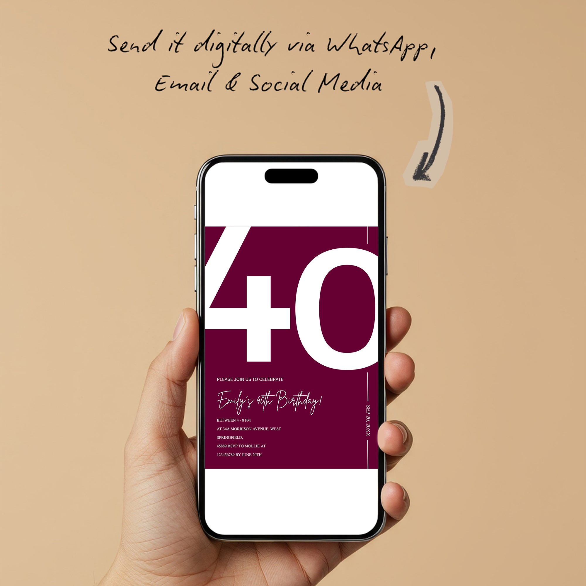 Elegant Burgundy 40th Birthday Invitation Template | Chic Forty Milestone Party Invite | Editable & Instant Download