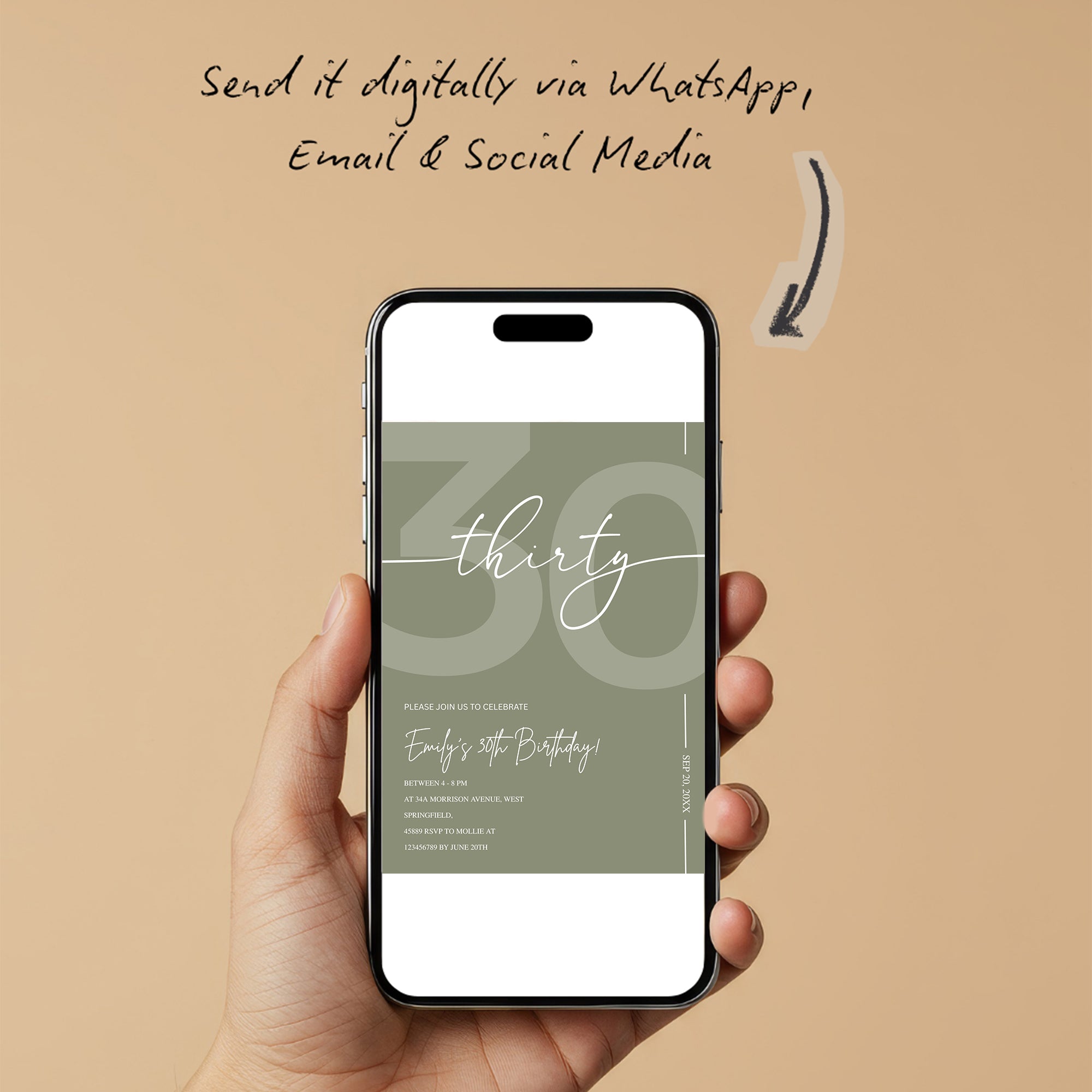 Elegant Sage Green 30th Birthday Invitation Template | Minimalist Thirty Milestone Party Invite | Editable & Instant Download