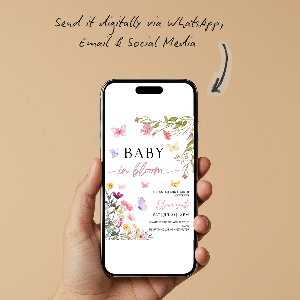 Baby in Bloom Wildflower Baby Shower Invitation Template | Editable Floral Garden Baby Shower Invite | Printable Boho Spring Baby Shower