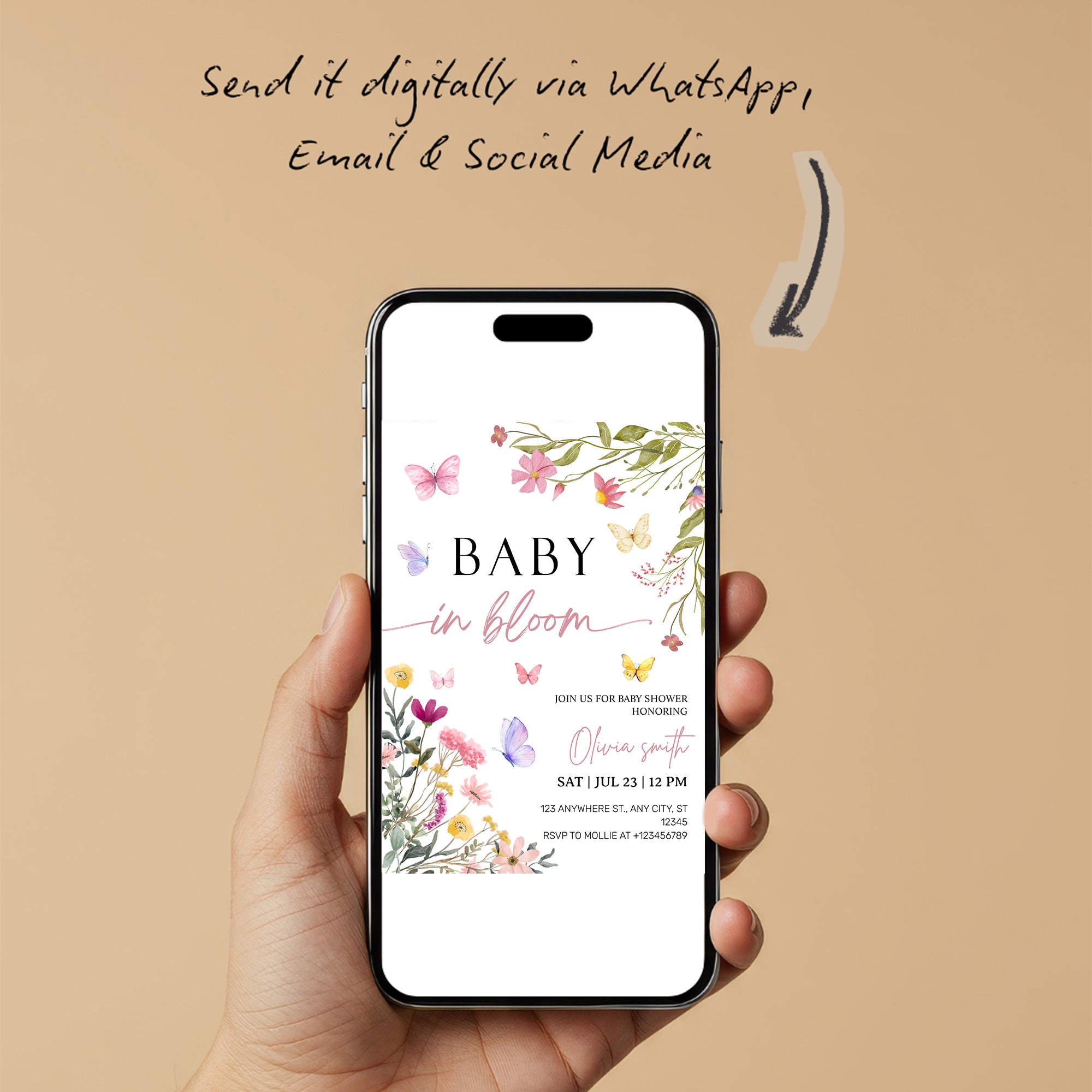 Baby in Bloom Wildflower Baby Shower Invitation Template | Editable Floral Garden Baby Shower Invite | Printable Boho Spring Baby Shower