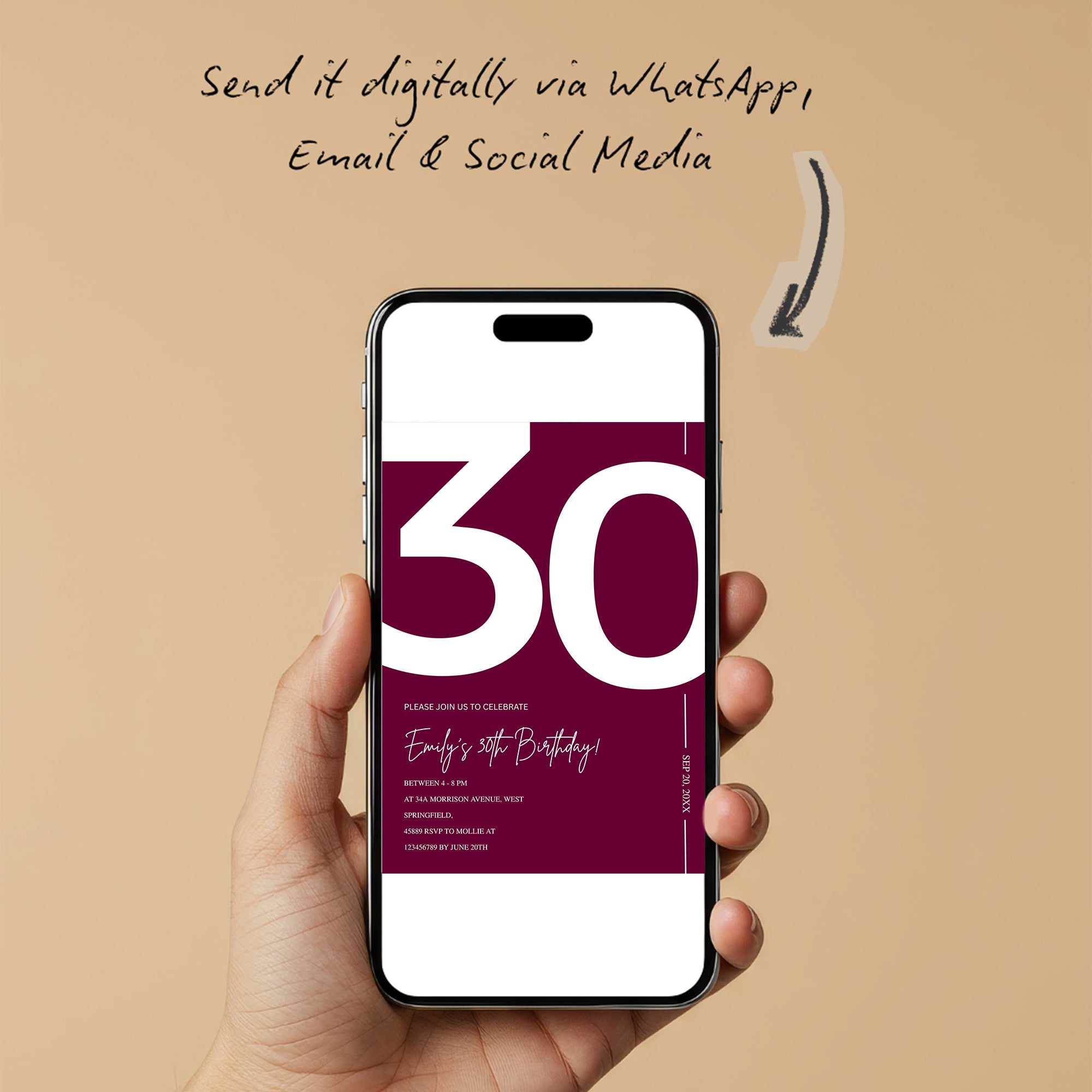 Elegant Burgundy 30th Birthday Invitation Template | Chic Thirty Milestone Party Invite | Editable & Instant Download