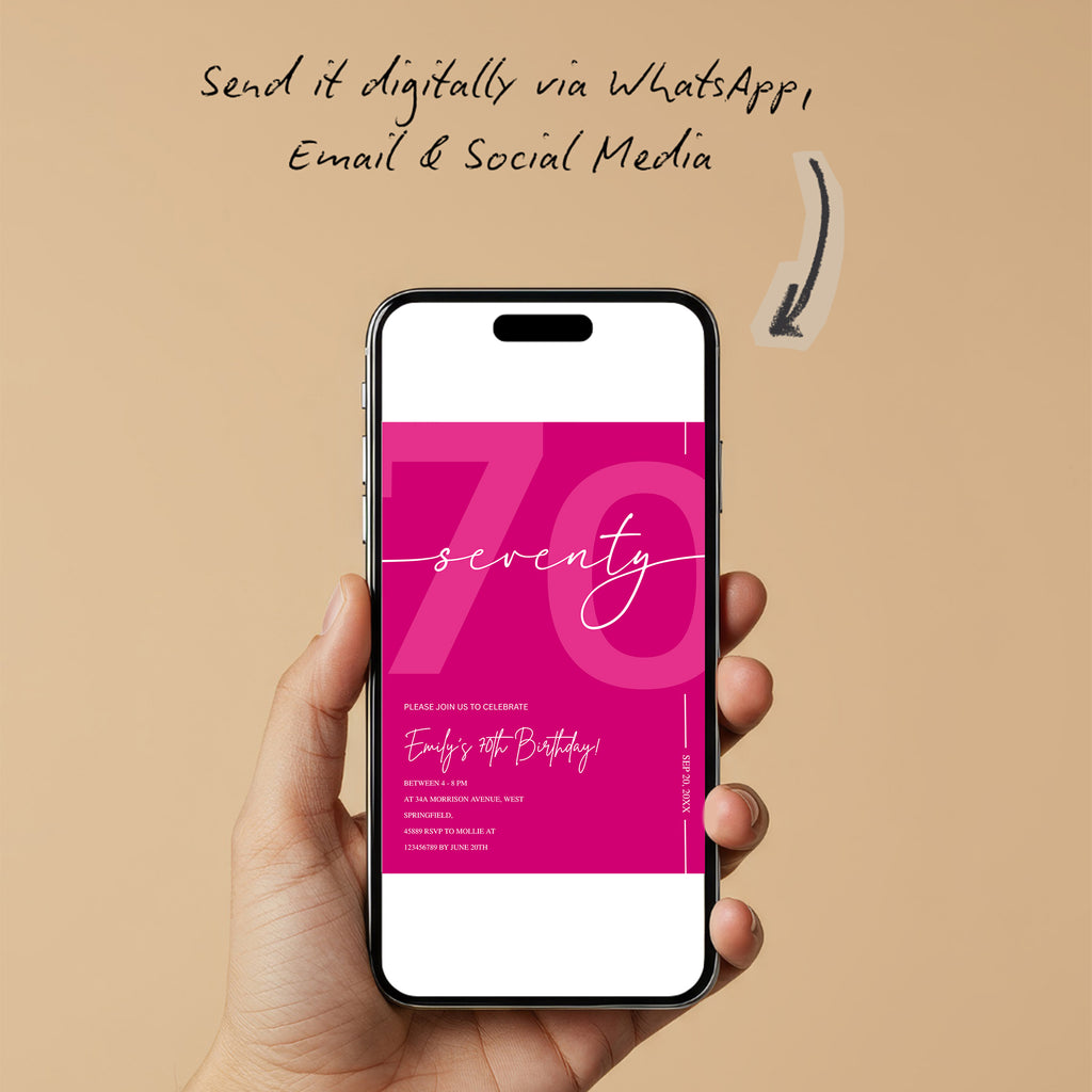 Modern Pink 70th Birthday Invitation | Minimalist Editable Canva Template