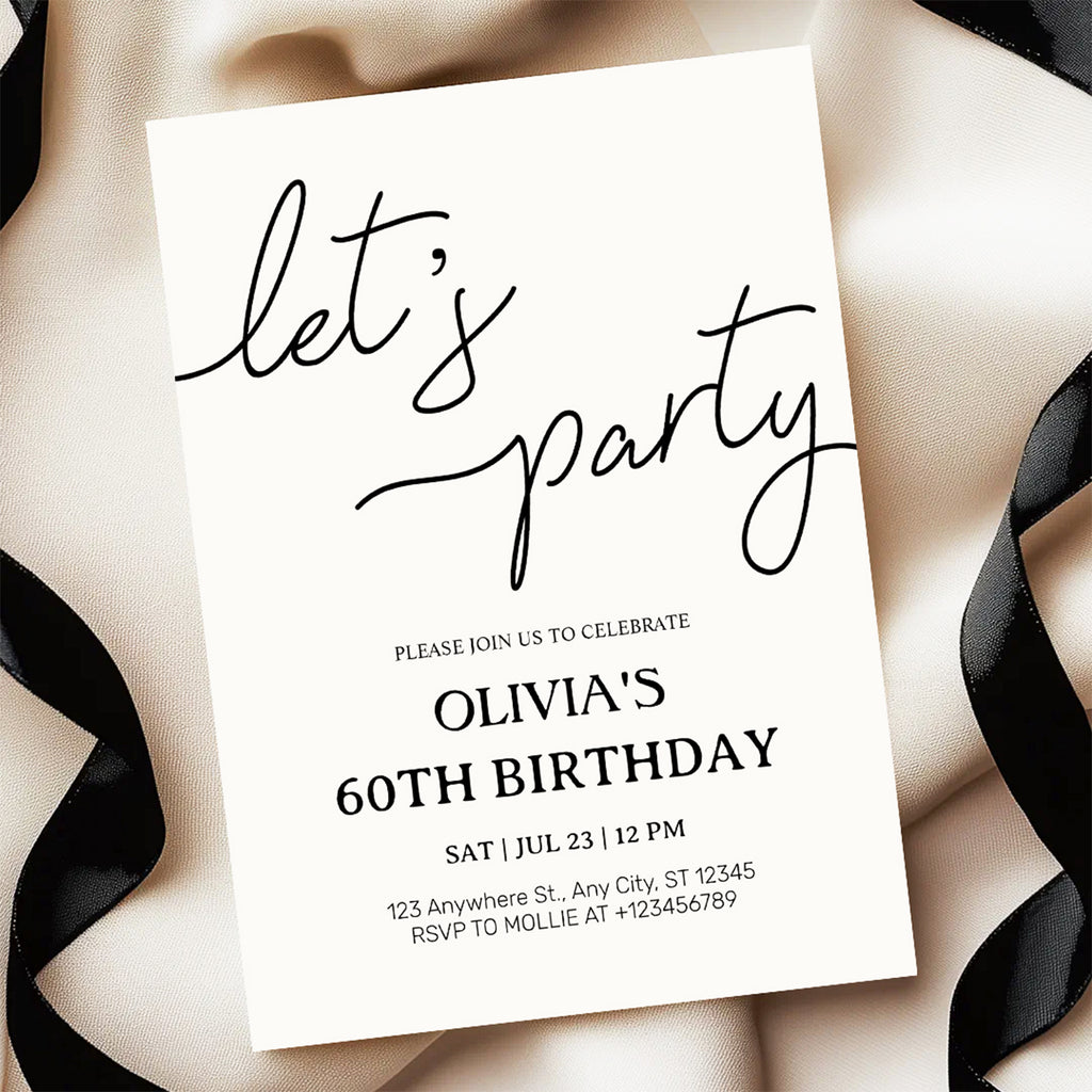 Modern Minimalist Lets Party Birthday Invitation – Editable Canva Template