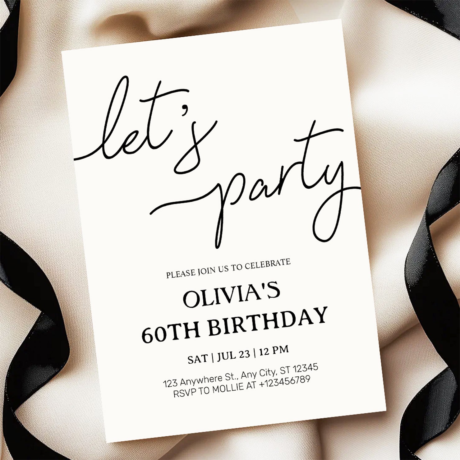 Modern Minimalist Lets Party Birthday Invitation – Editable Canva Template