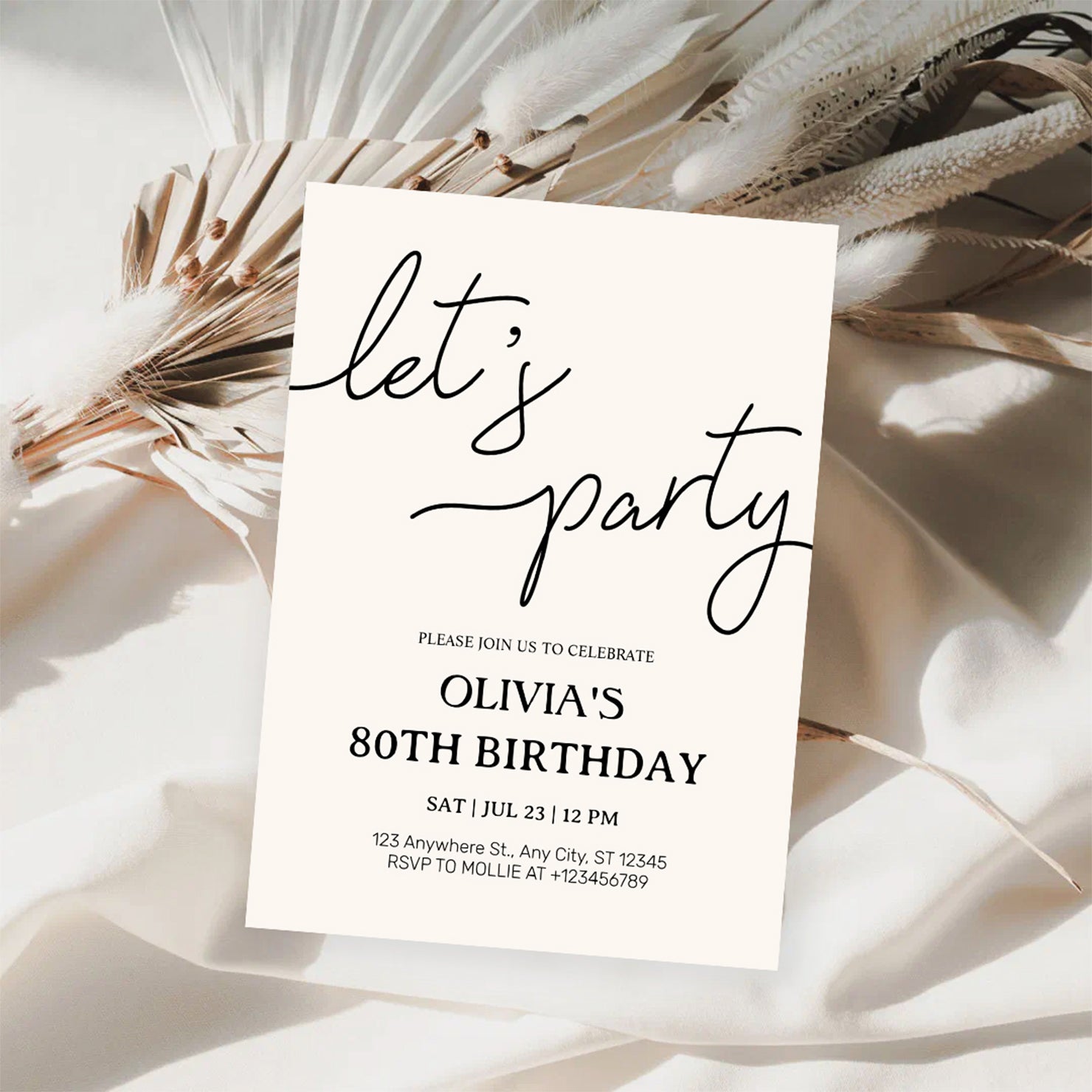 Modern Minimalist Lets Party Birthday Invitation – Editable Canva Template