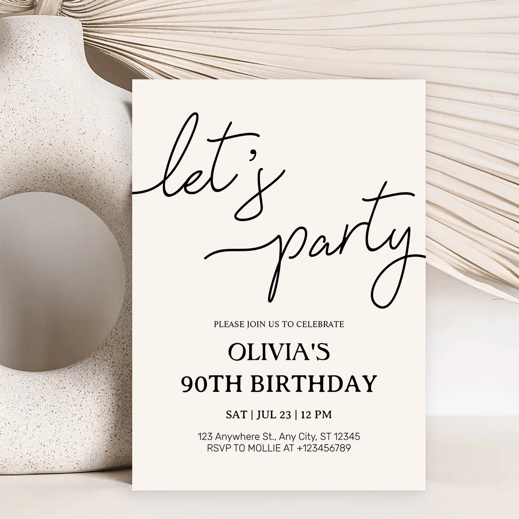Modern Minimalist Lets Party Birthday Invitation – Editable Canva Template