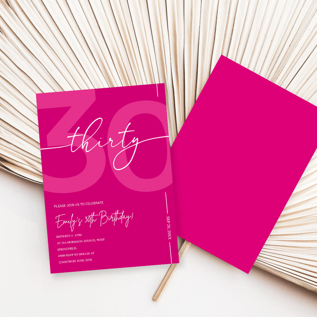 Modern Pink 30th Birthday Invitation | Minimalist Editable Canva Template