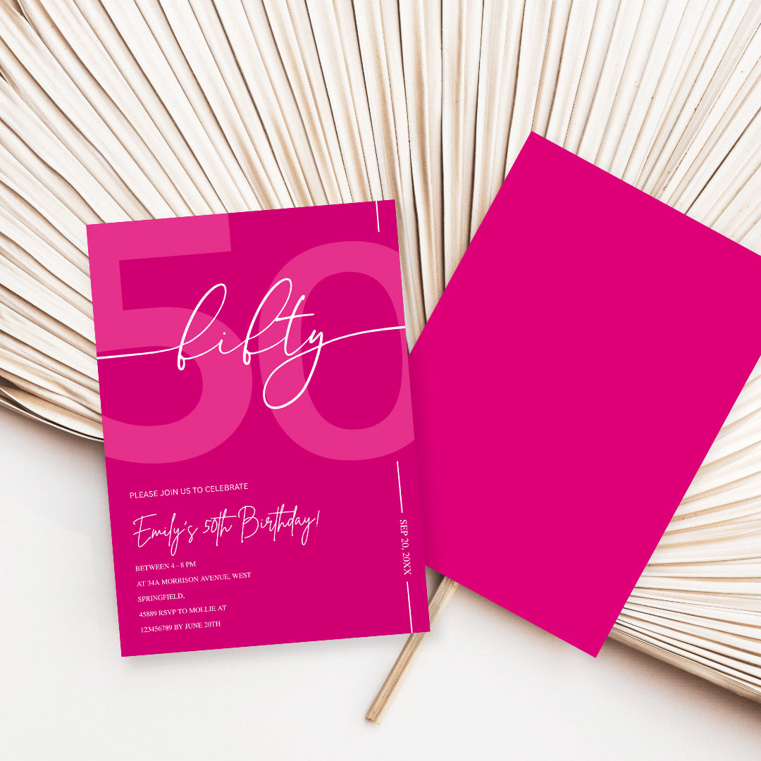 Modern Pink 50th Birthday Invitation | Minimalist Editable Canva Template