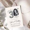 Editable 30th Birthday Photo Invitation Canva Template Silver Balloon Minimalist Party Invite Instant Download