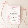 Editable One Silly Goose 1st Birthday Invitation | Pink Bow Gingham Canva Template – Instant Download