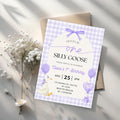 Editable One Silly Goose 1st Birthday Invitation | Purple Bow Gingham Canva Template – Instant Download