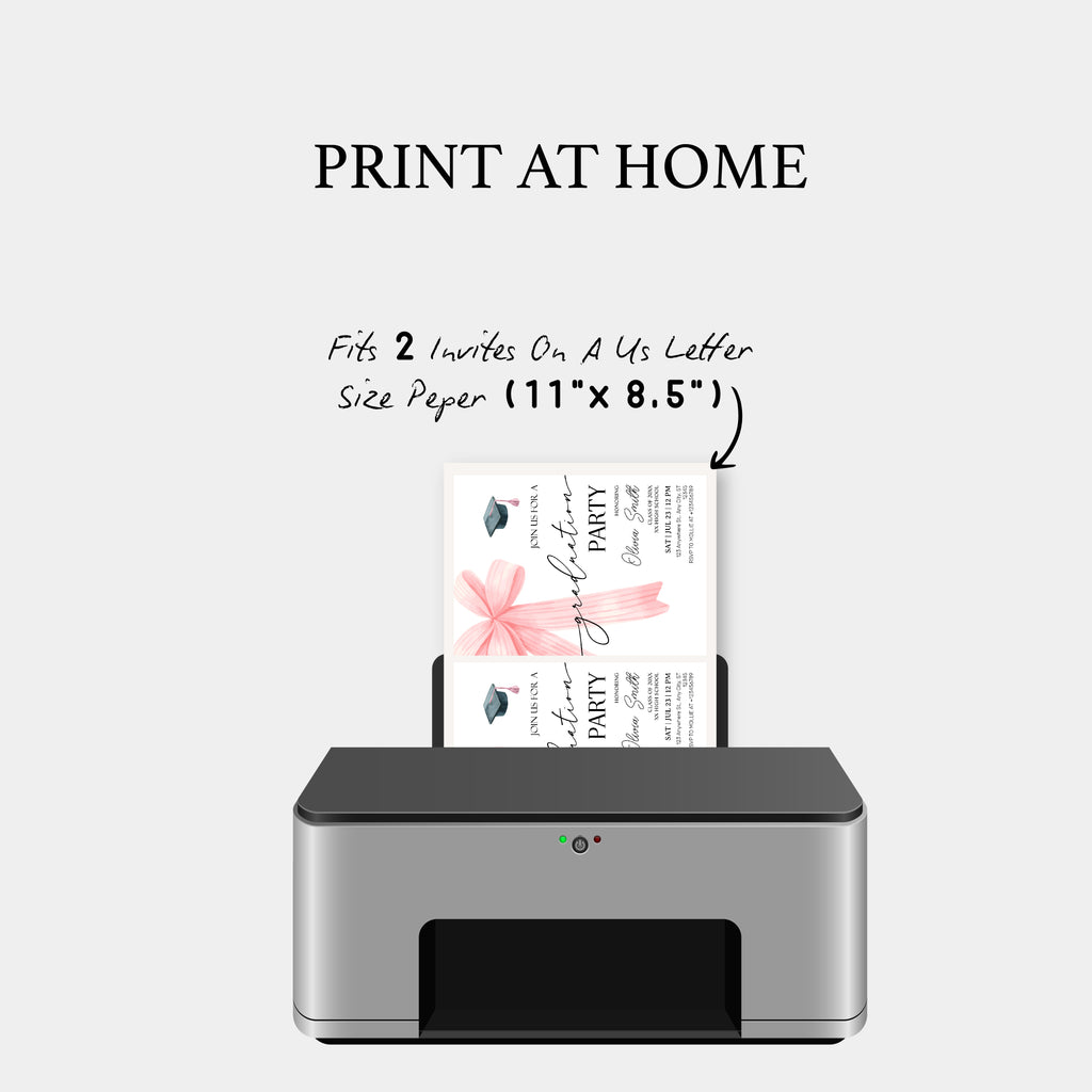 Pink Bow Graduation Party Invitation – Editable Canva Template