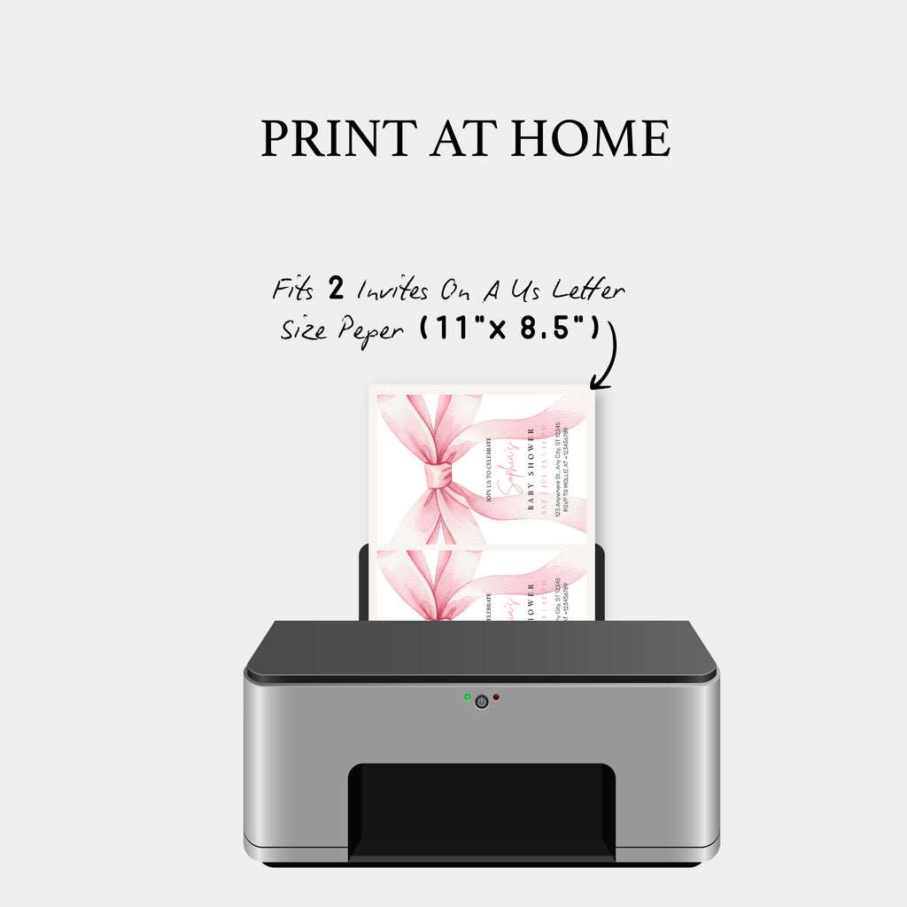 Elegant Pink Bow Girl Baby Shower Invitation – Editable Canva Template