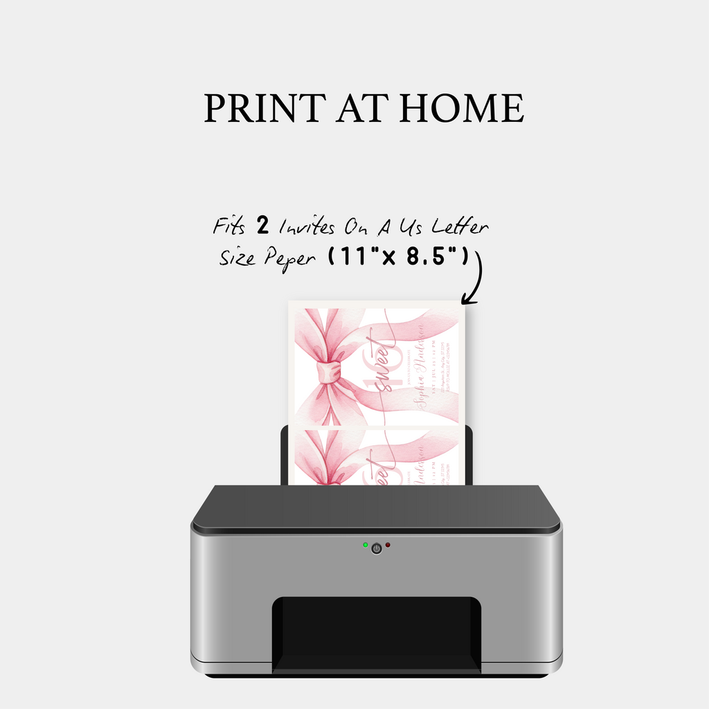 Blush Pink Bow Sweet 16 Invitation Template | Editable 16th Birthday Party Invite | Canva Instant Download