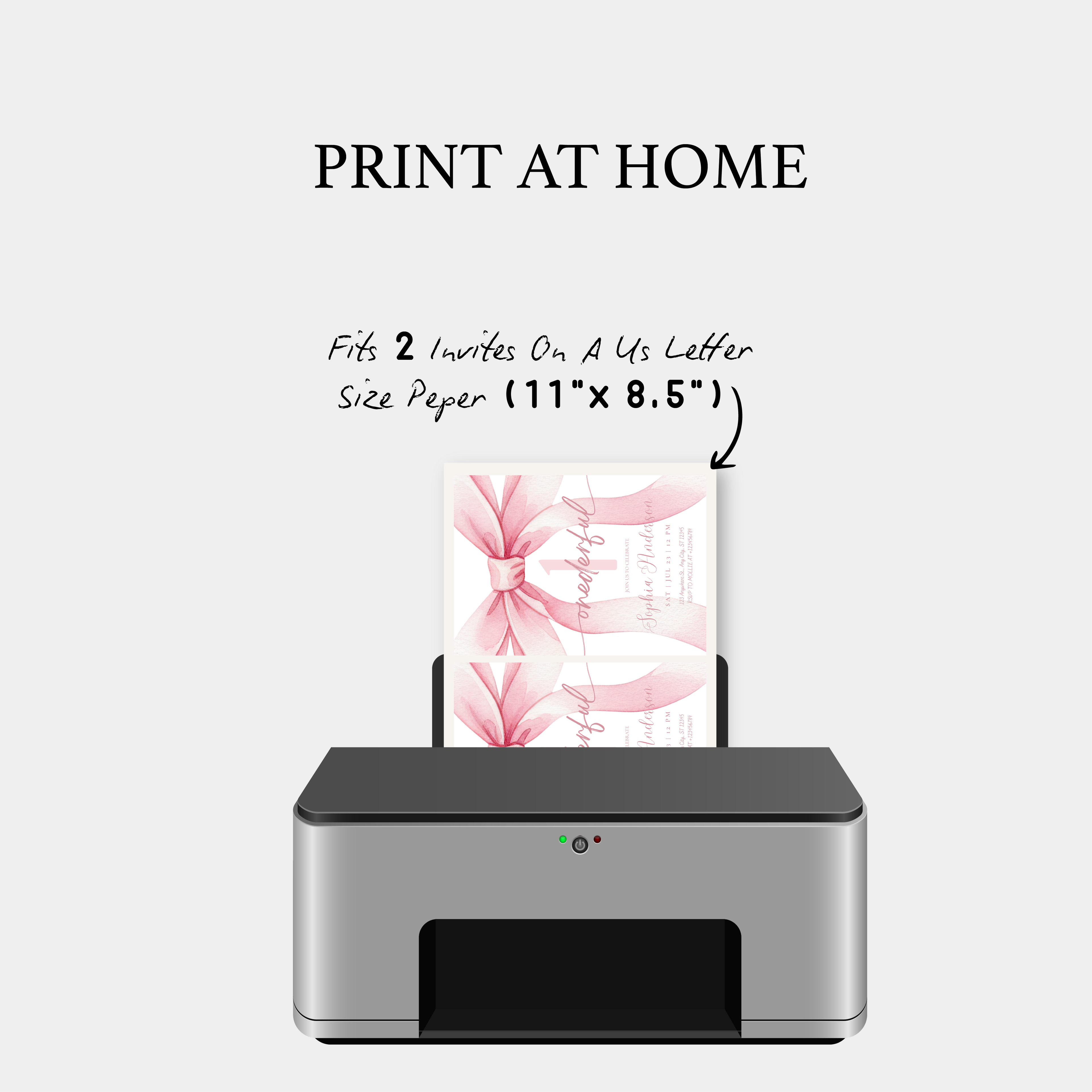 Blush Pink Bow Onederful 1st Birthday Invitation Template | Girl First Birthday Party Invite | Editable Canva Instant Download