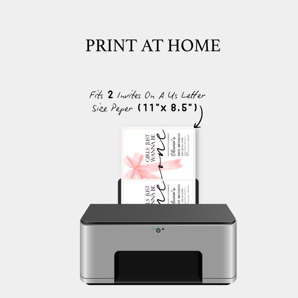 Girls Just Wanna Be One Pink Bow 1st Birthday Invitation – Editable Canva Template