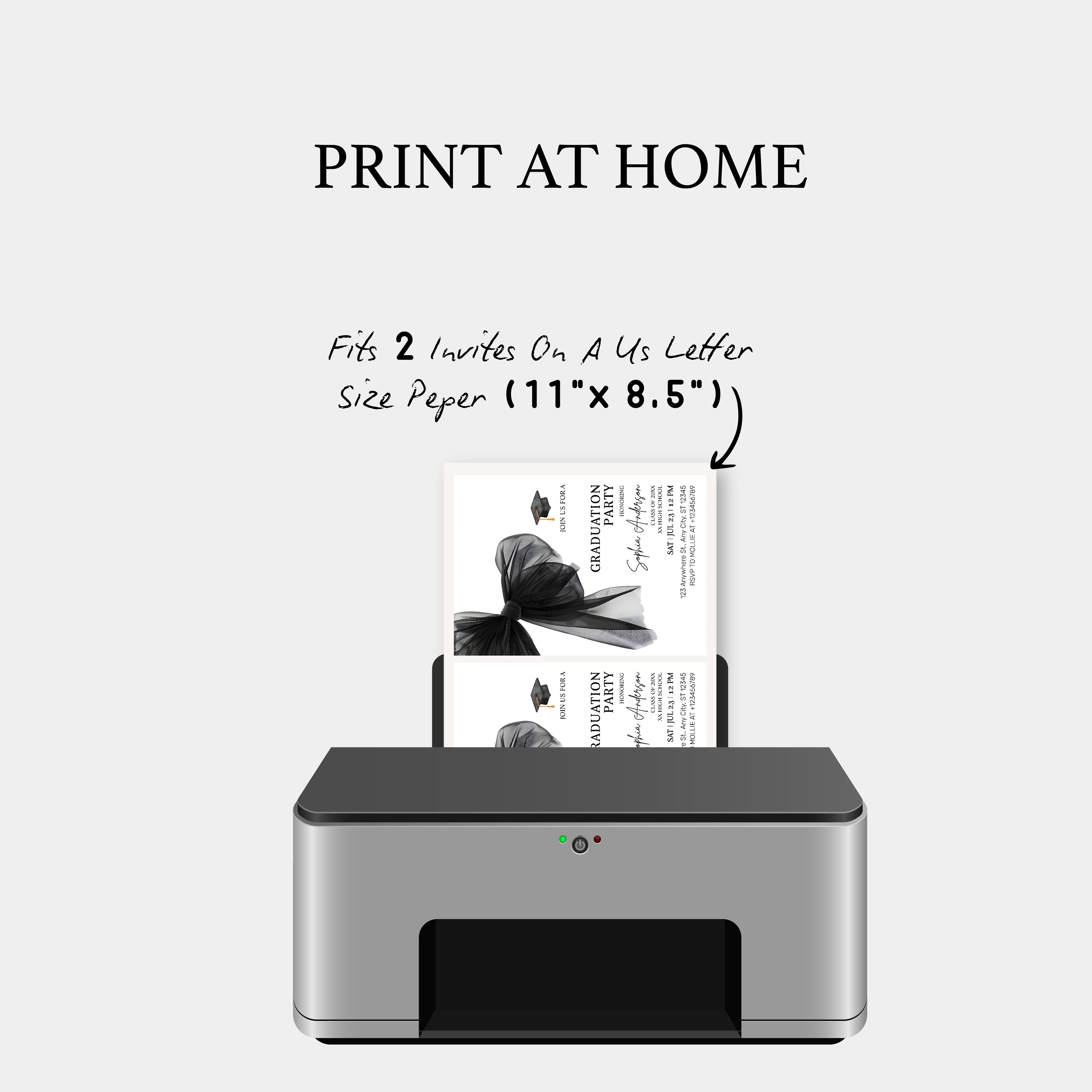 Elegant Black Bow Graduation Party Invitation – Editable Canva Template